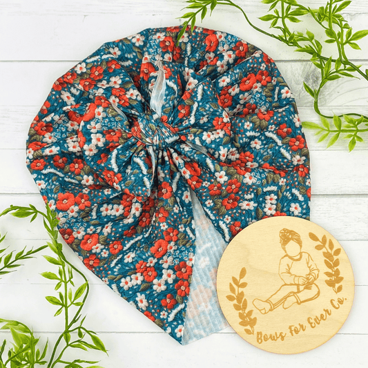 Red, White and Blue Floral Turban