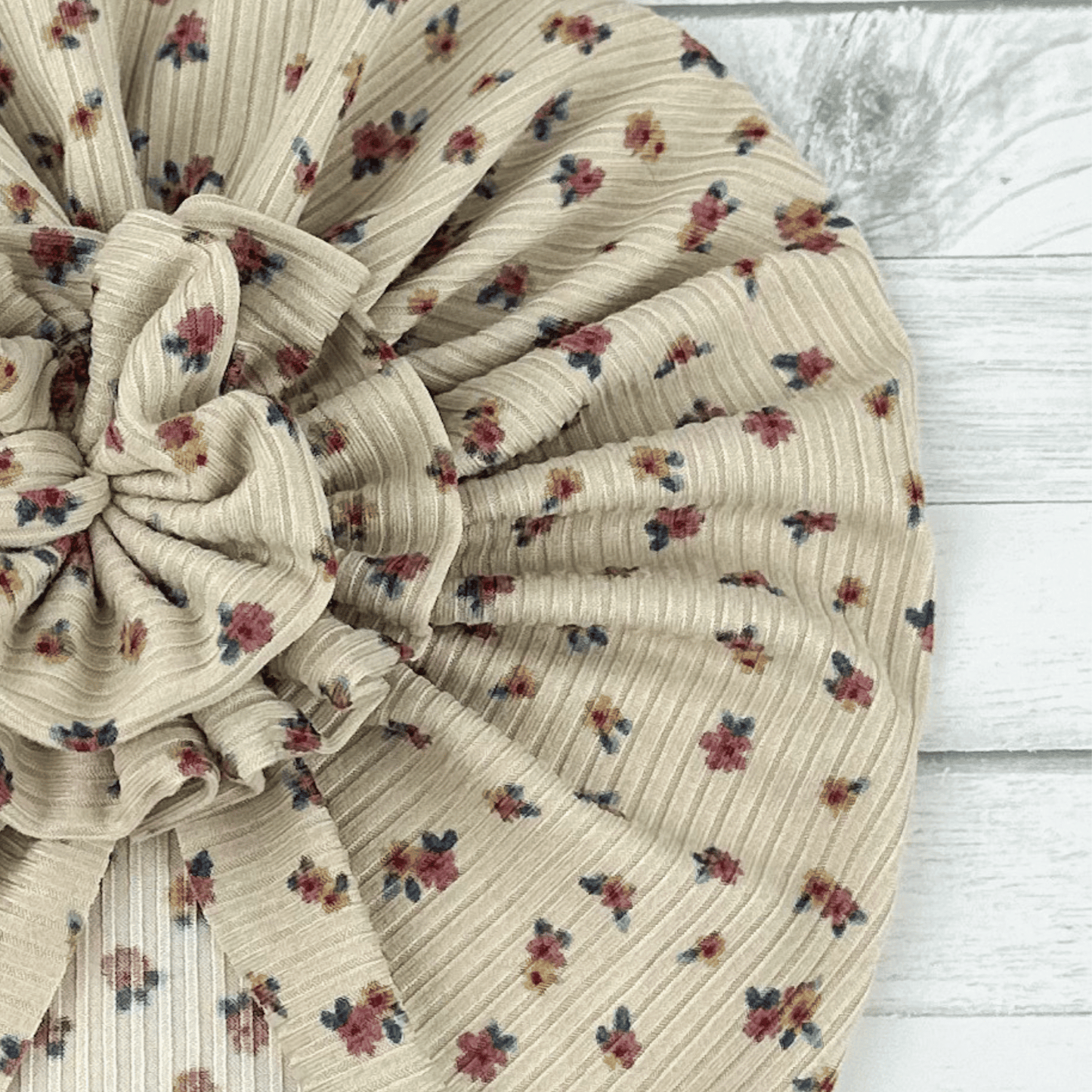 Ribbed Oatmeal Ditsy Floral Turban