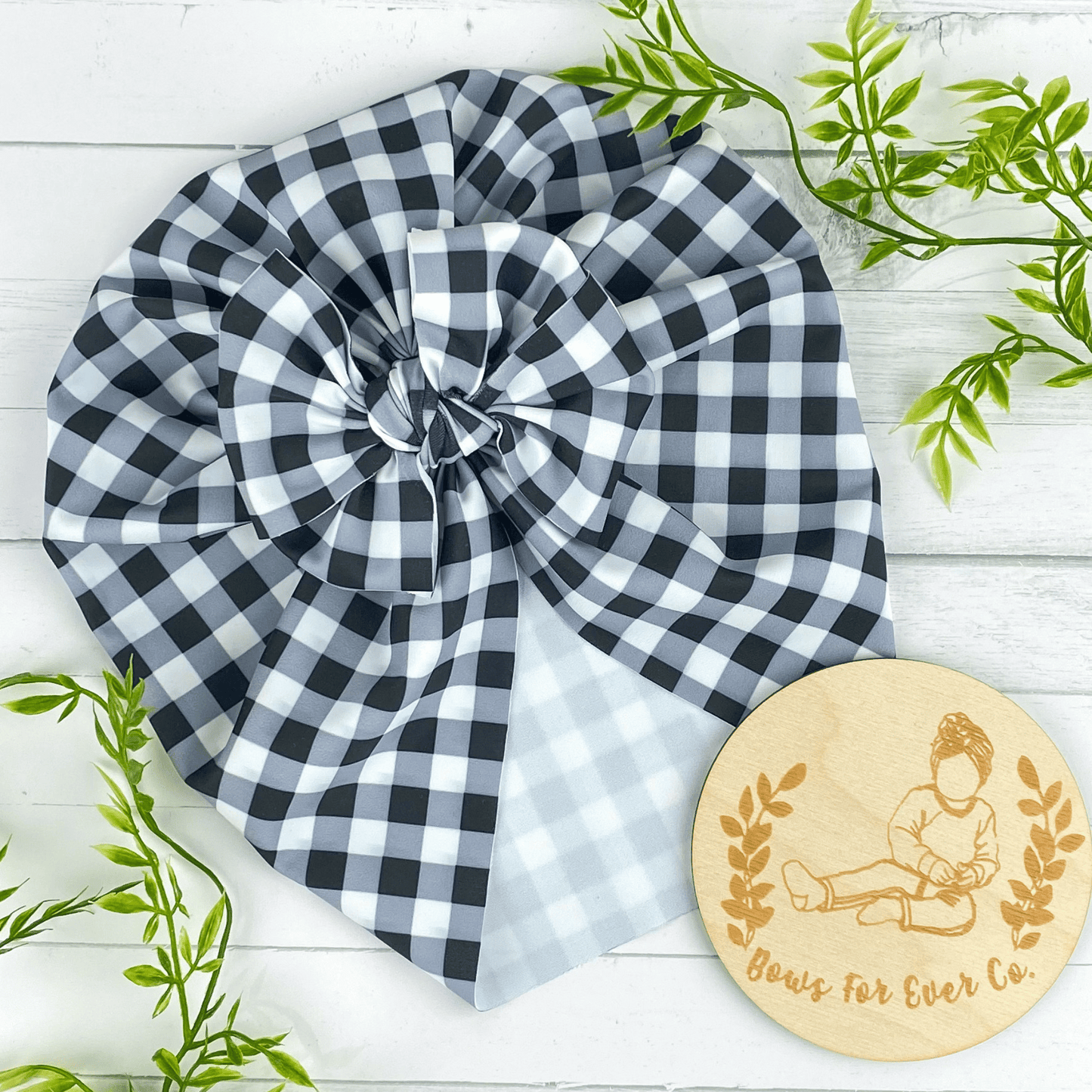 Black Check Swim Turban