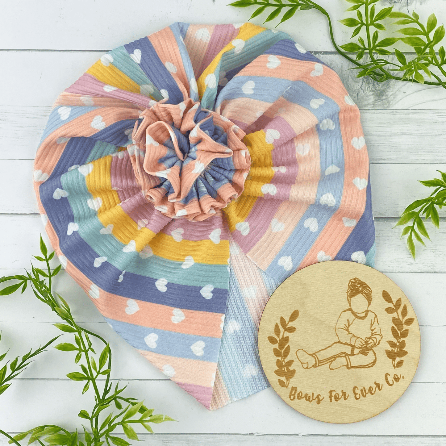 Pretty Pastel Heart Stripes Turban - RTS
