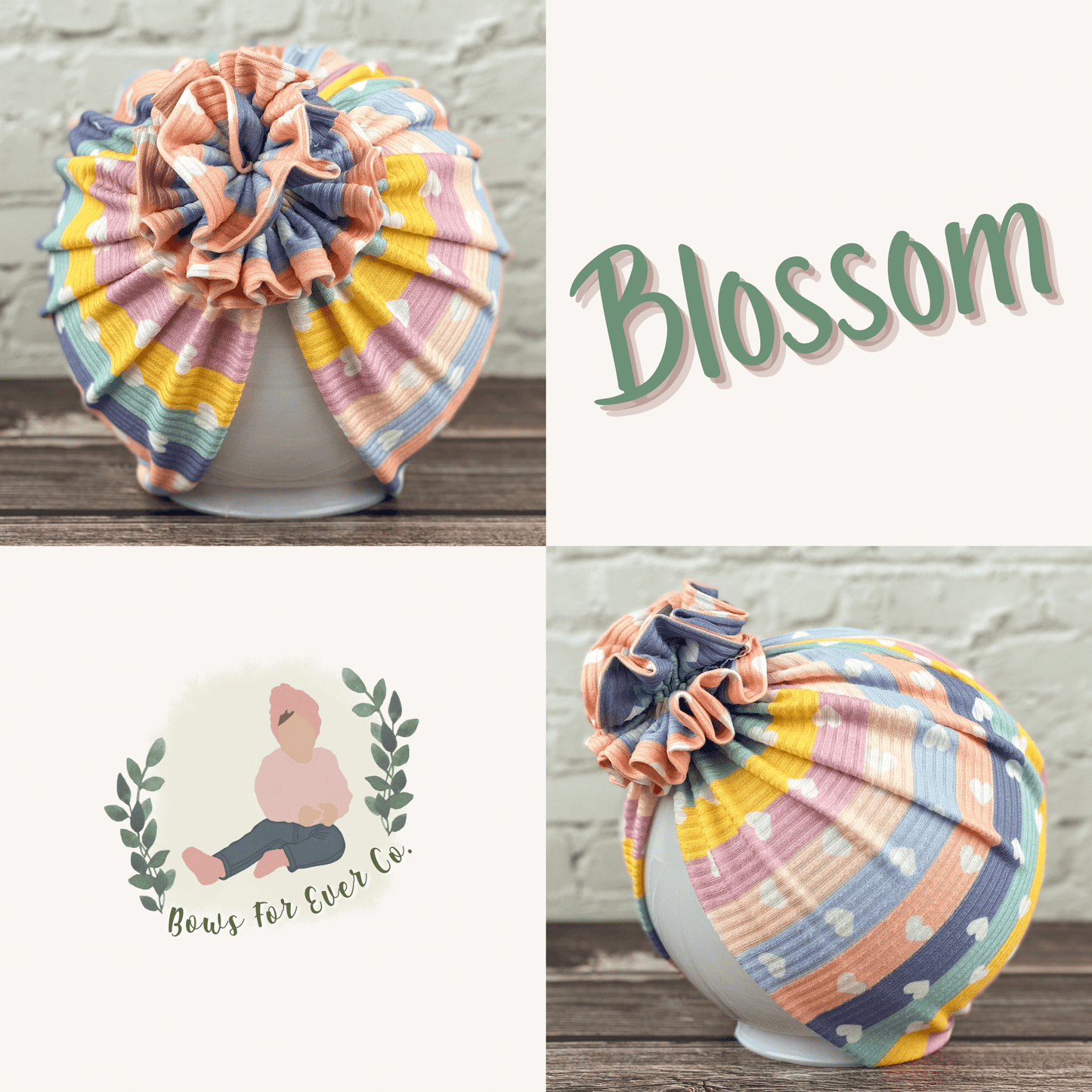 Pretty Pastel Heart Stripes Turban - RTS