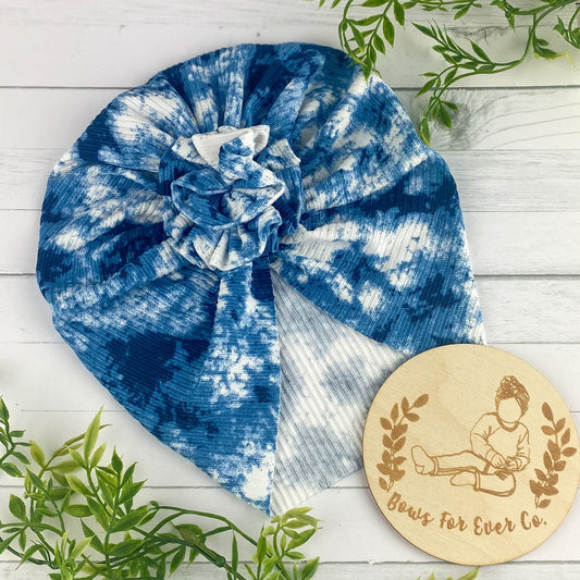 Ribbed Blue Tie Dye Turban