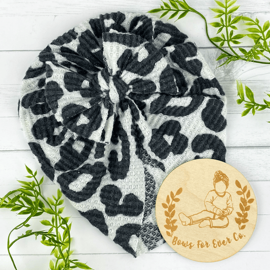 White Cheetah Waffle Knit Turban