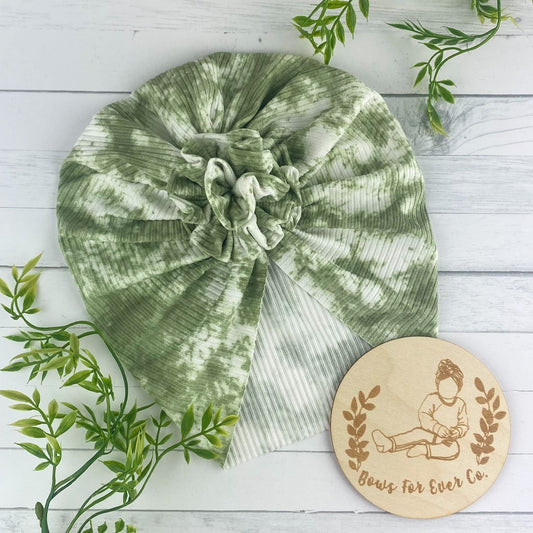Ribbed Green Tie Dye Turban