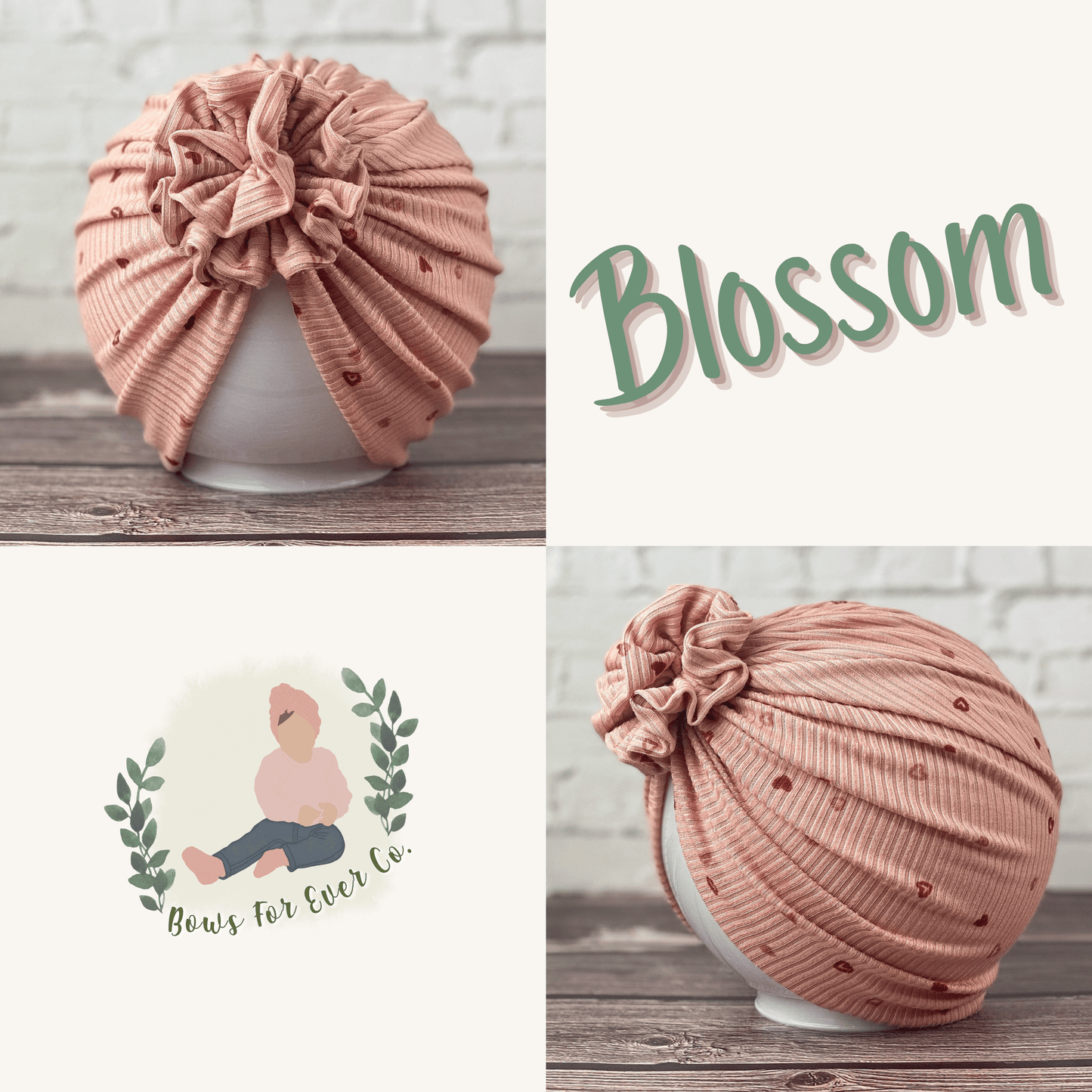 Ribbed Pink Dainty Hearts Turban