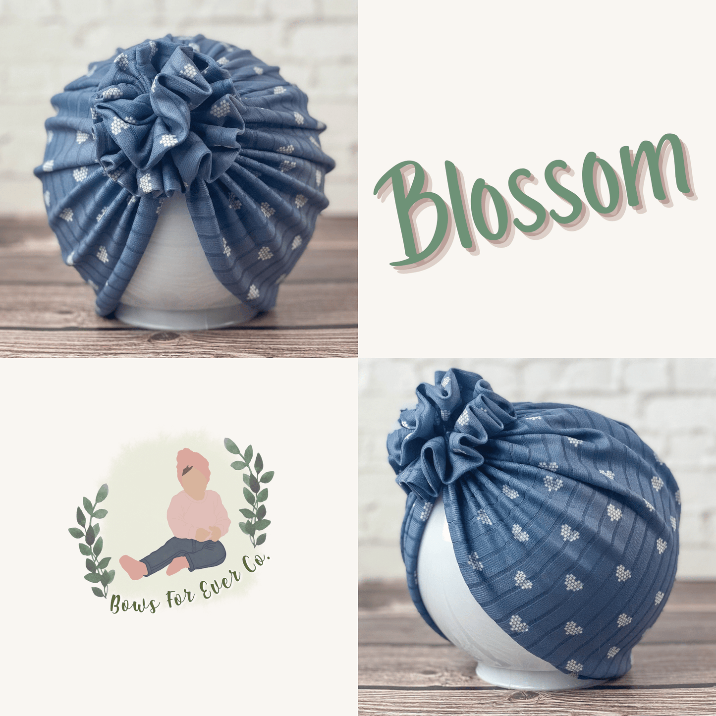 Ribbed Dusty Blue Hearts Turban