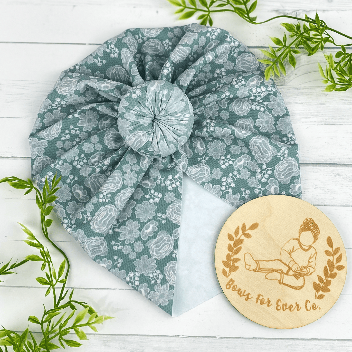 Sage Floral Swim Turban