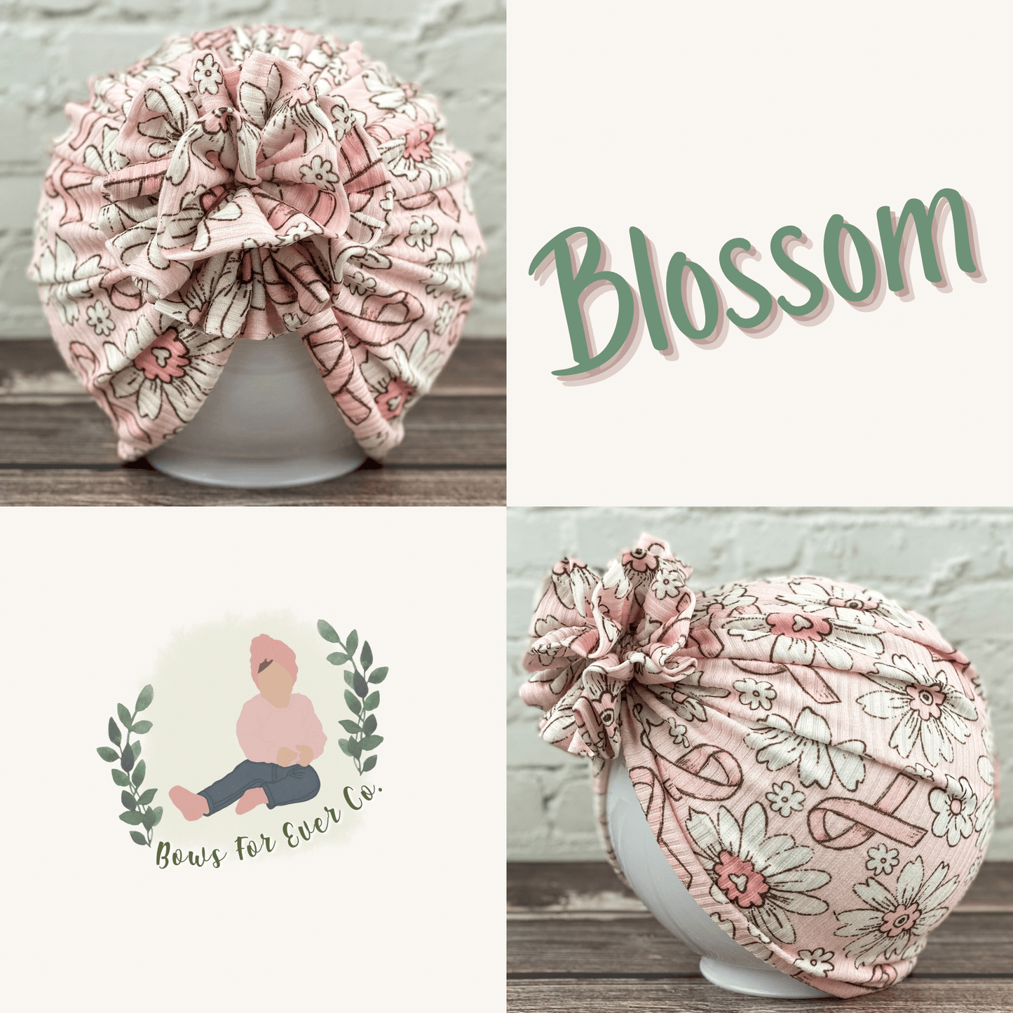 Ribbed Pink Ribbon Floral Turban