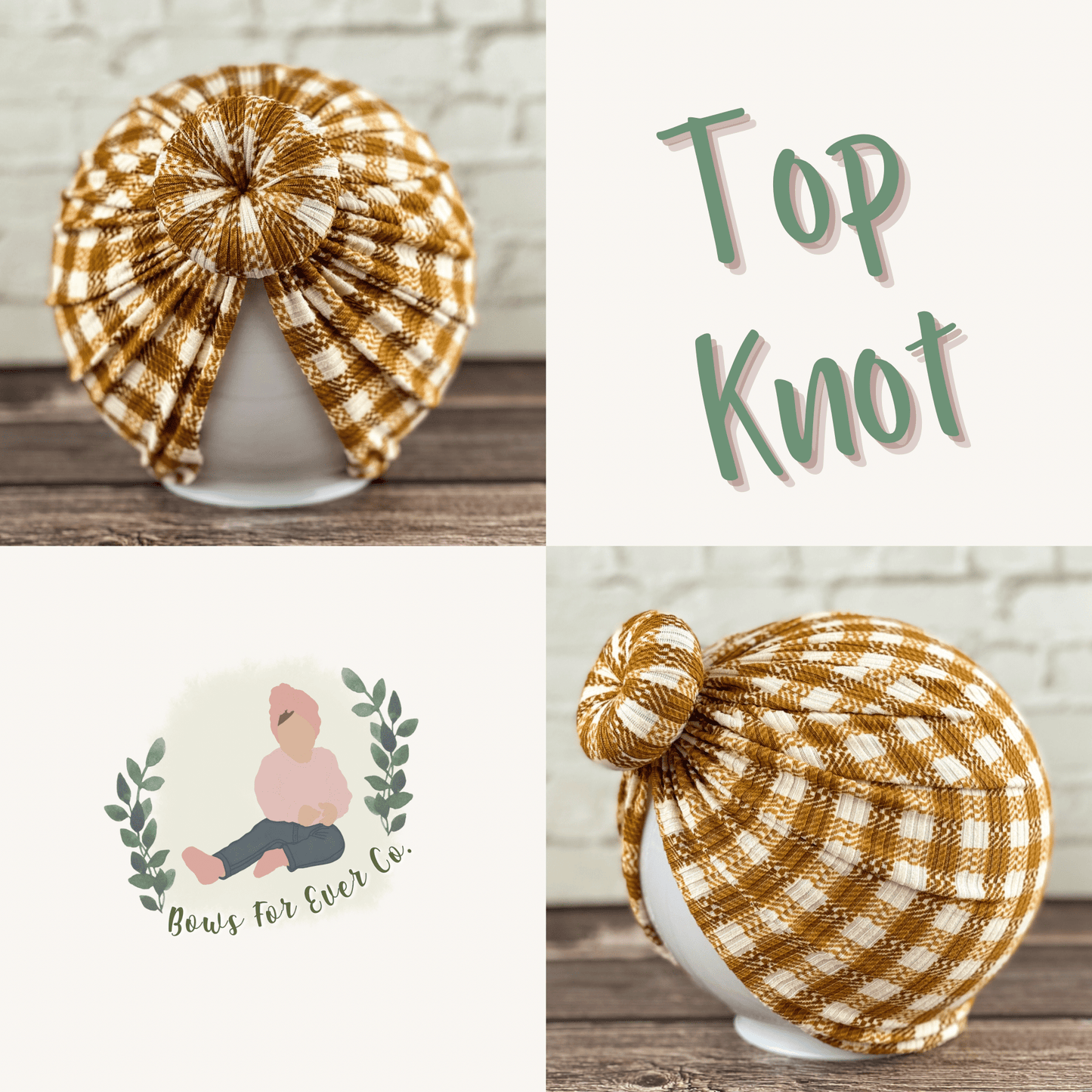 Ribbed Caramel Gingham Turban