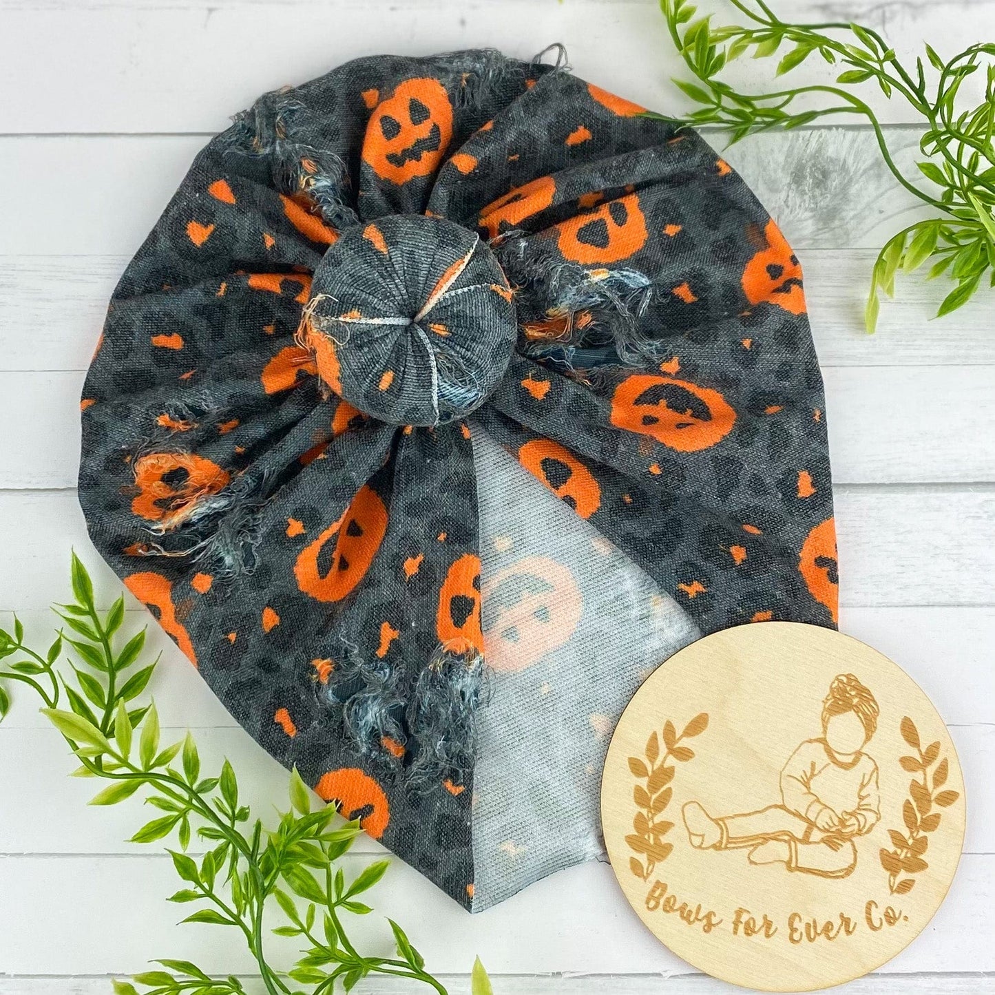 Distressed Jack O Lantern Cheetah Turban