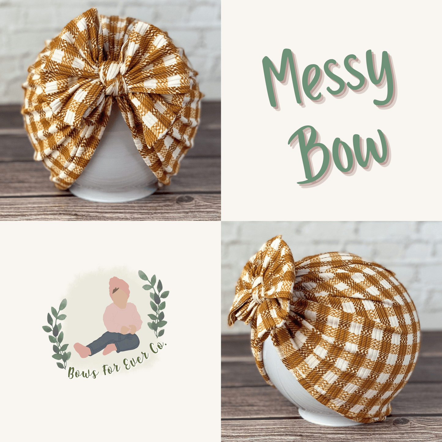Ribbed Caramel Gingham Turban