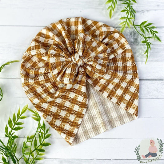 Ribbed Caramel Gingham Turban