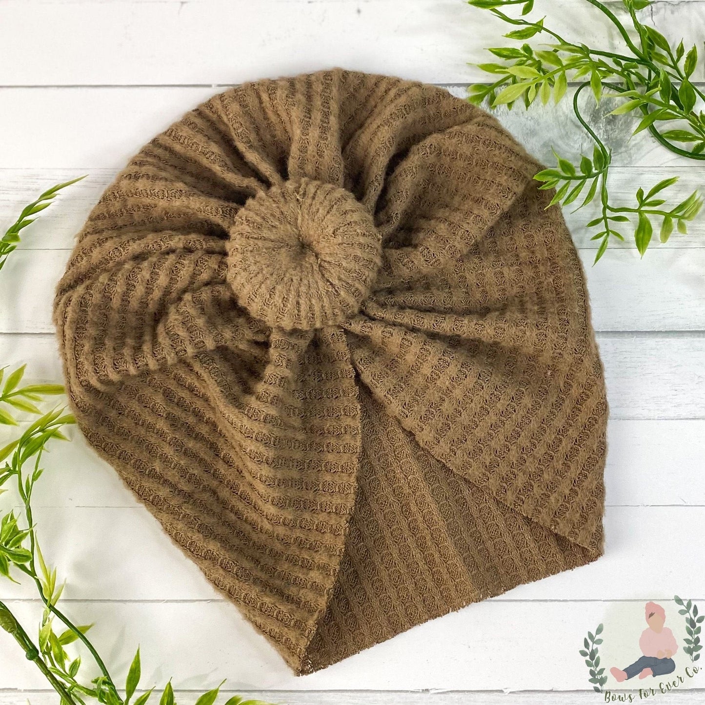 Chocolate Brushed Waffle Knit Turban