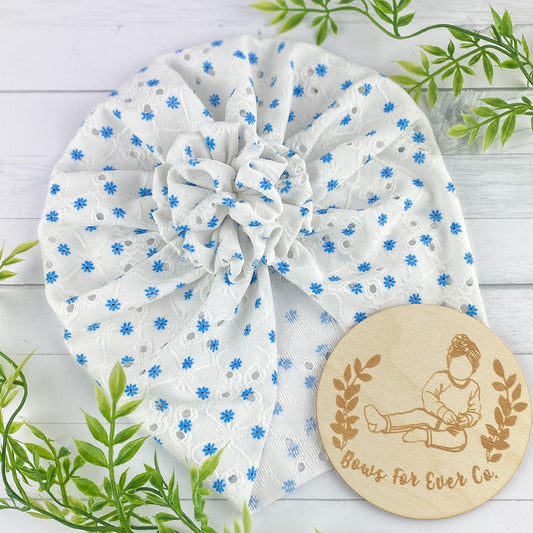 Ditsy Blue Floral Eyelet Turban