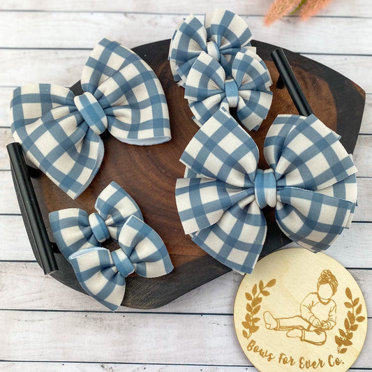 Blue Plaid Puff Bow