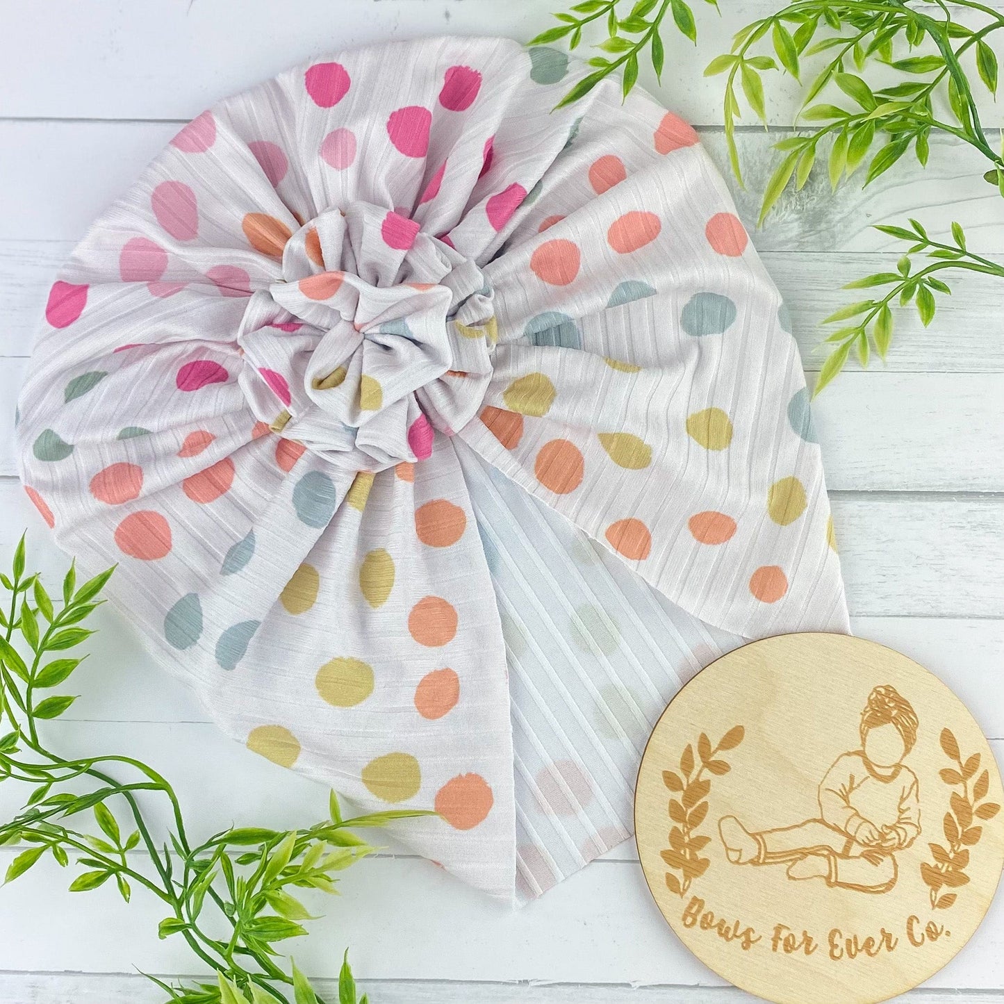 Ribbed Pastel Polka Dots Turban