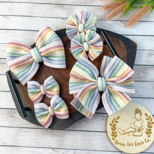 Rainbow Stripes Puff Bow