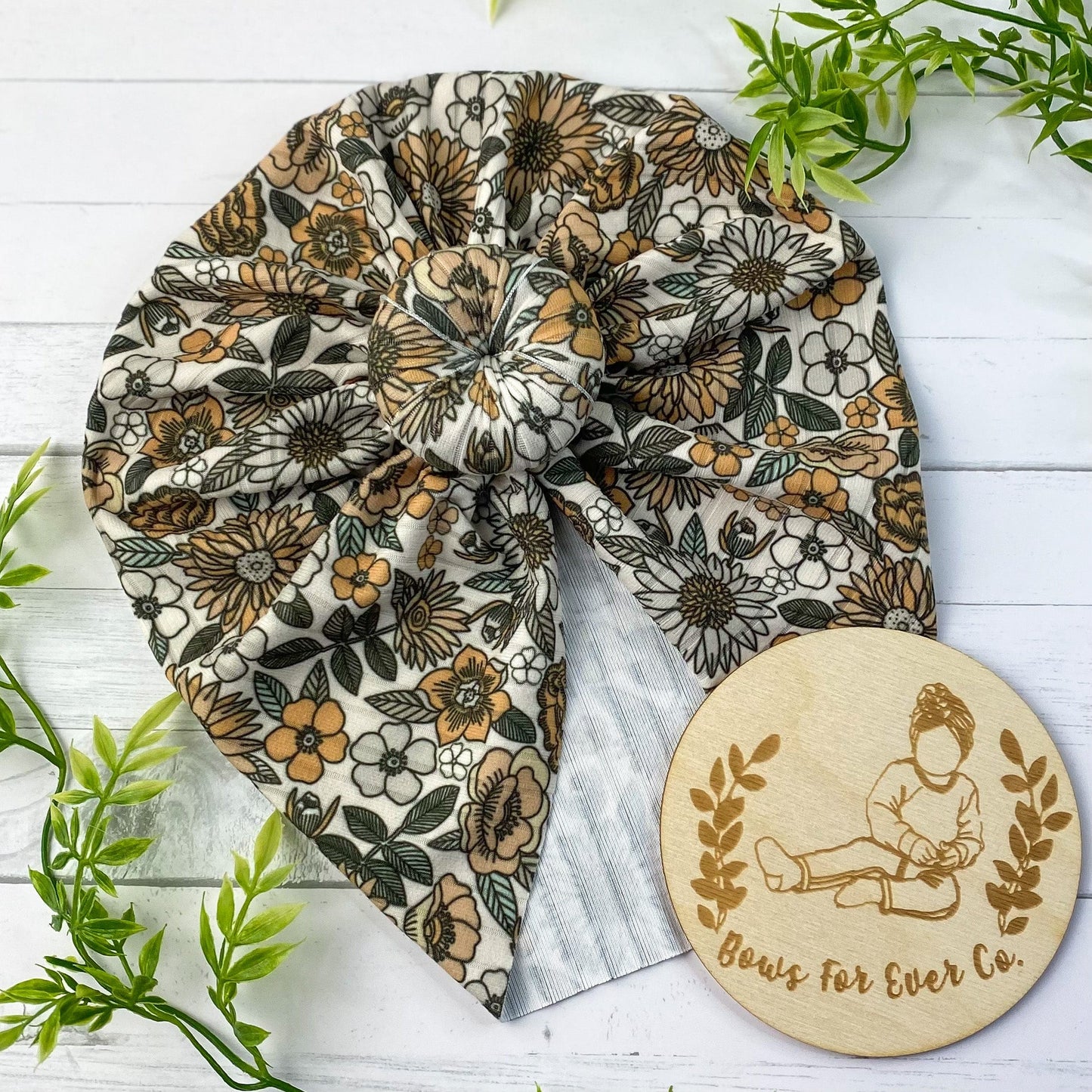 Ribbed 70’s Mustard Floral Turban