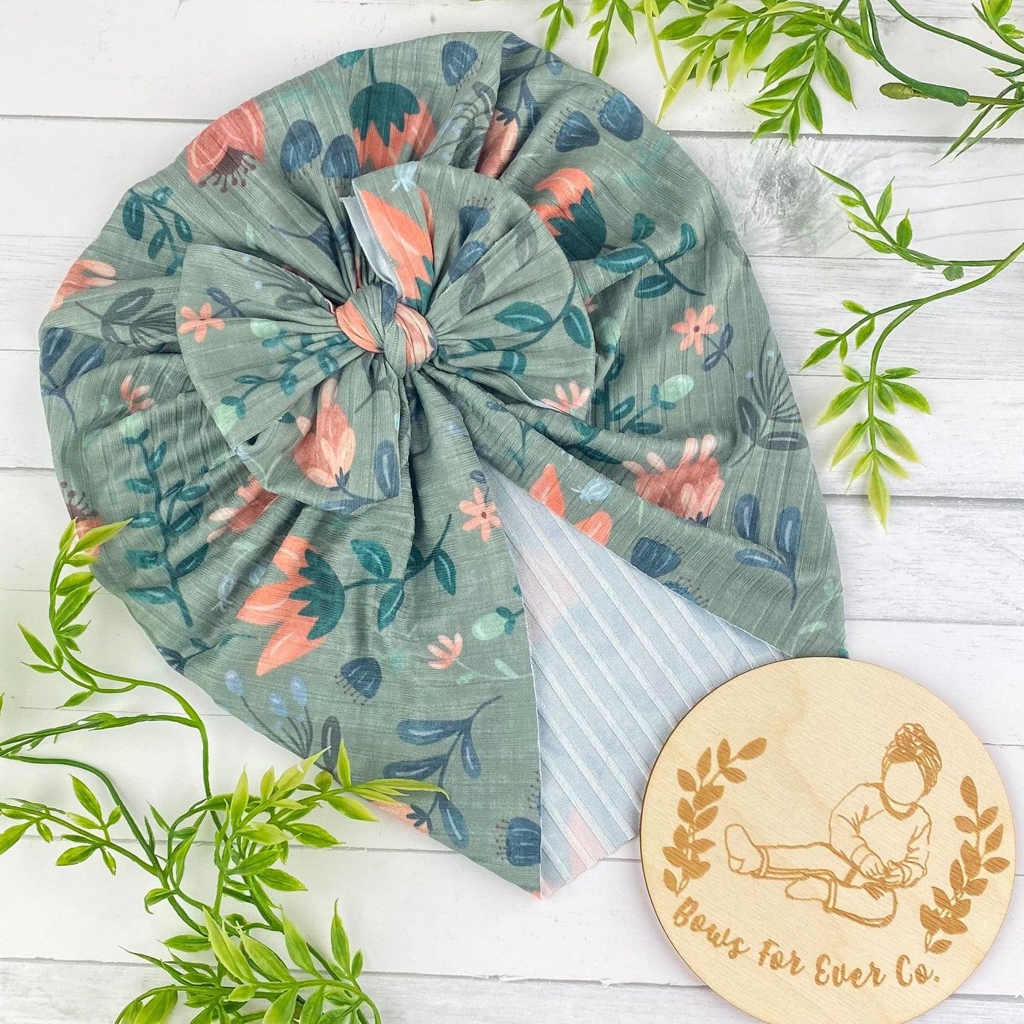 Ribbed Sage Floral Turban