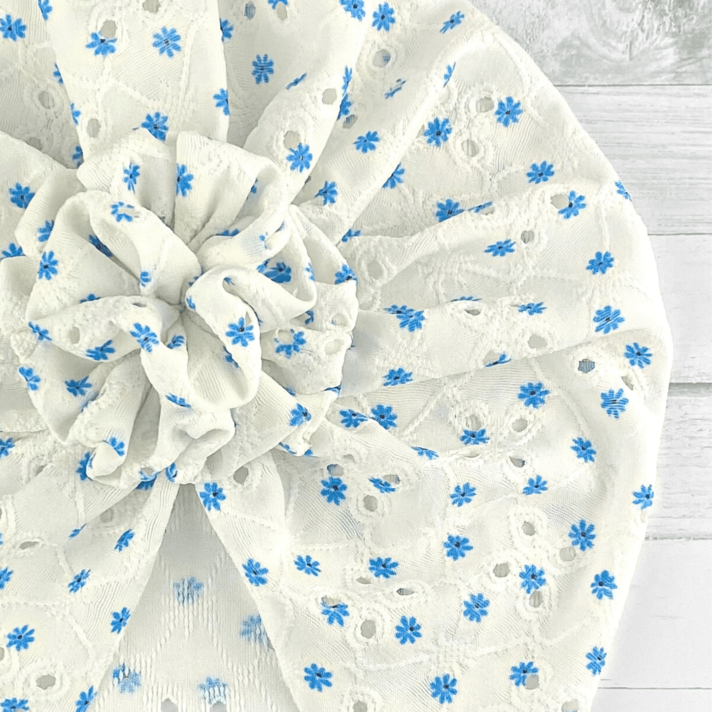 Ditsy Blue Floral Eyelet Turban