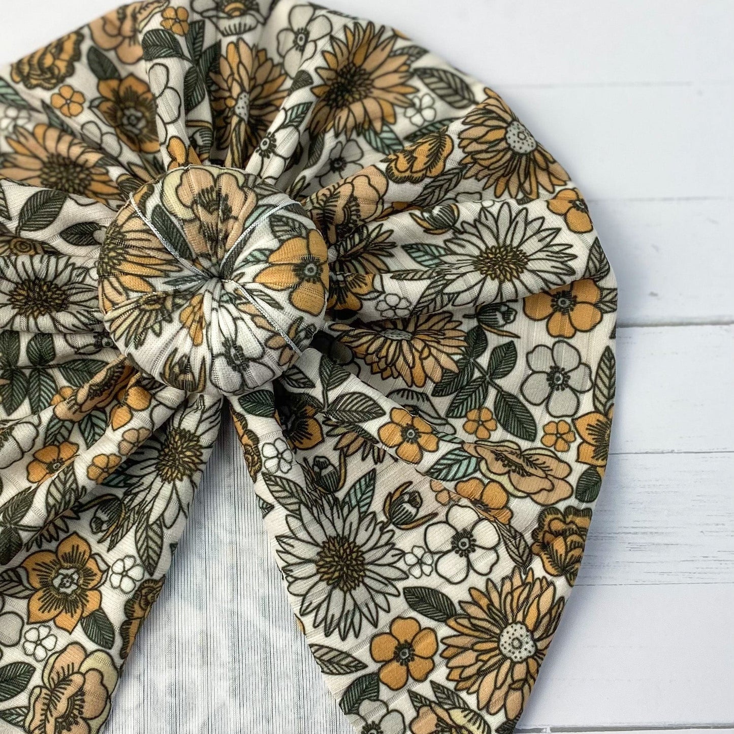 Ribbed 70’s Mustard Floral Turban