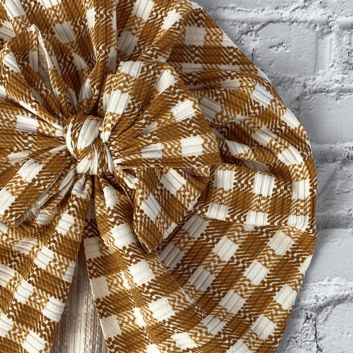 Ribbed Caramel Gingham Turban