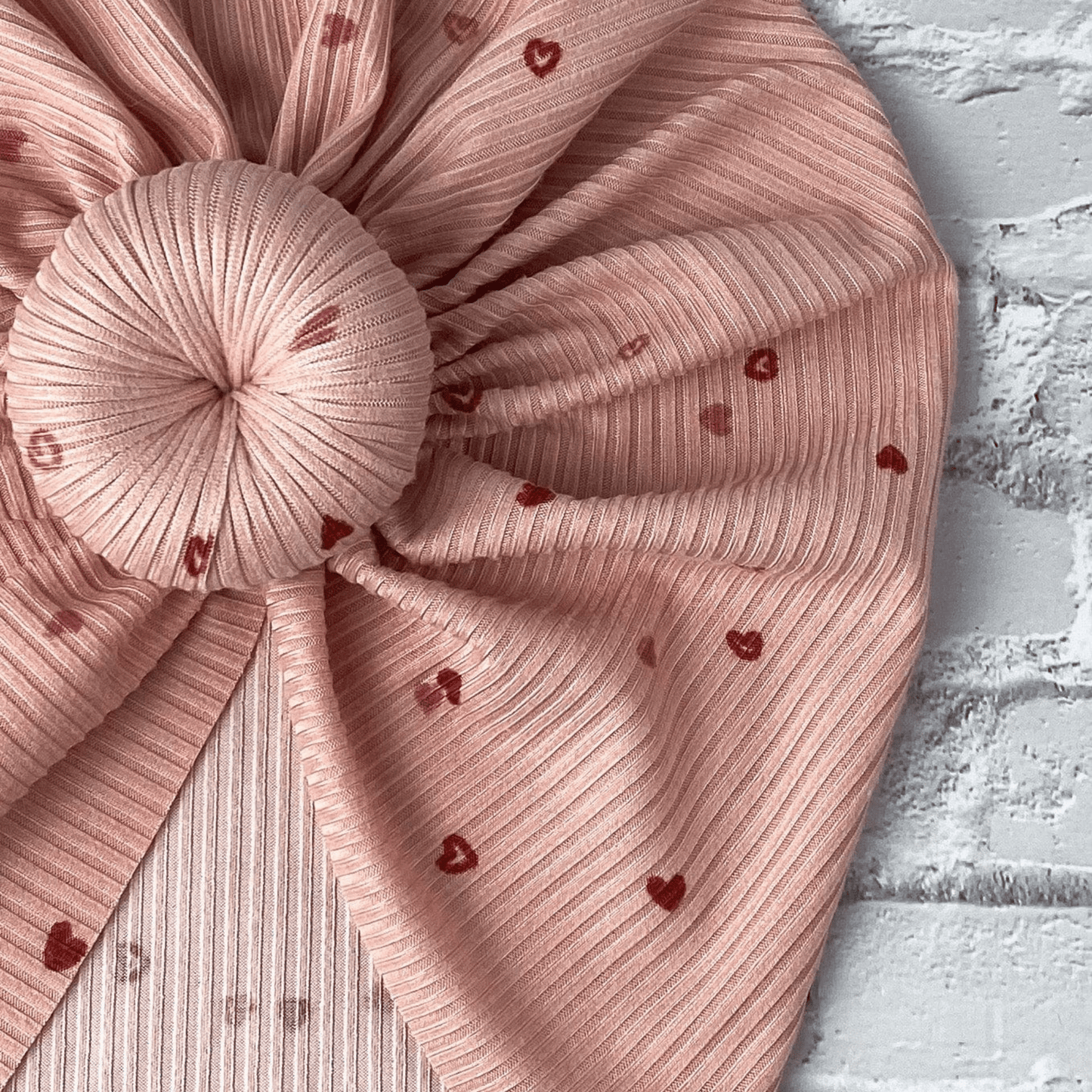 Ribbed Pink Dainty Hearts Turban