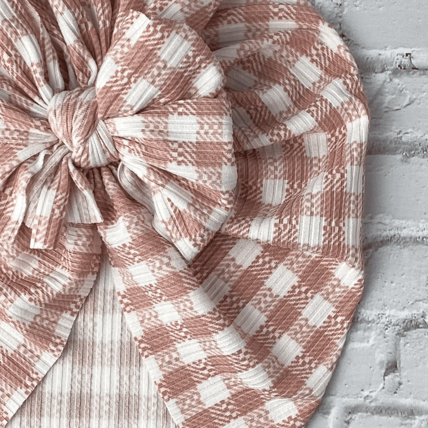 Ribbed Blush Gingham Turban