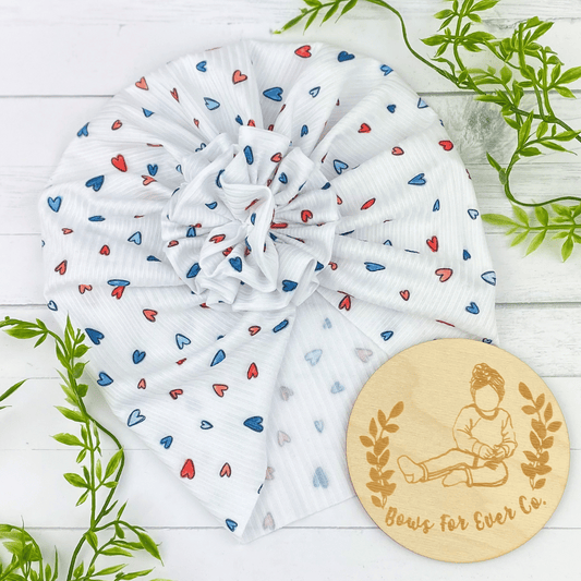 Red, White and Blue Hearts Turban