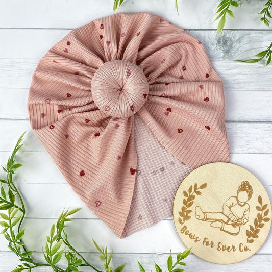 Ribbed Pink Dainty Hearts Turban