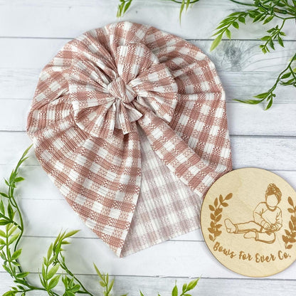 Ribbed Blush Gingham Turban