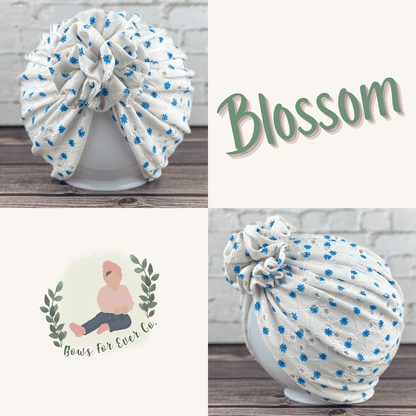 Ditsy Blue Floral Eyelet Turban