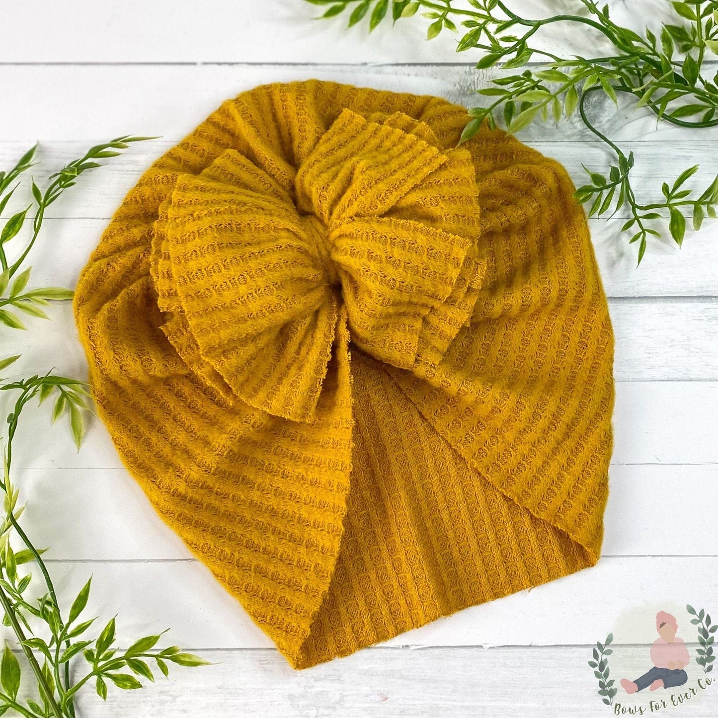 Mustard Brushed Waffle Knit Turban