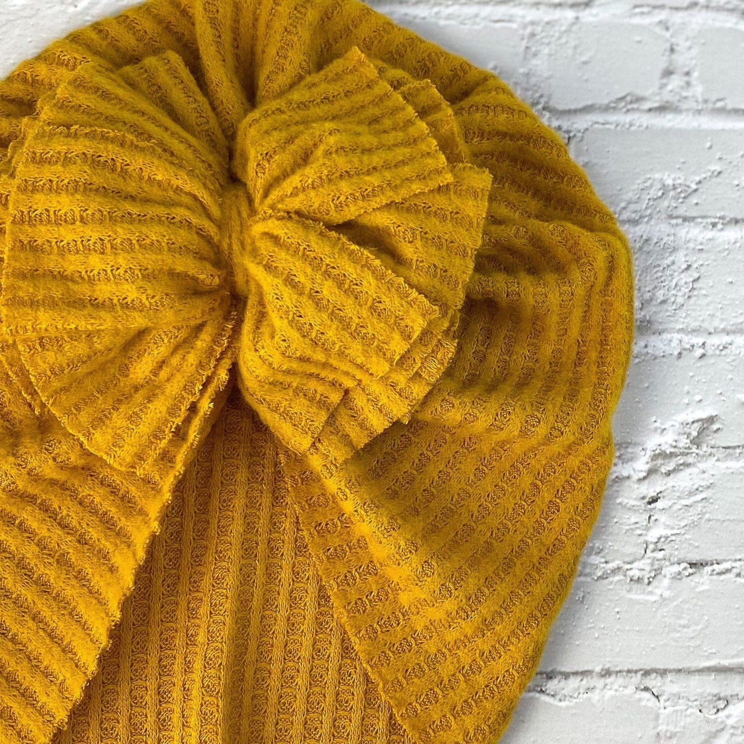 Mustard Brushed Waffle Knit Turban