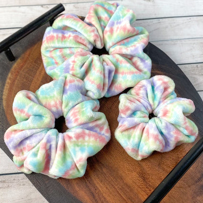 Pastel Rainbow Tie Dye Velvet Scrunchie