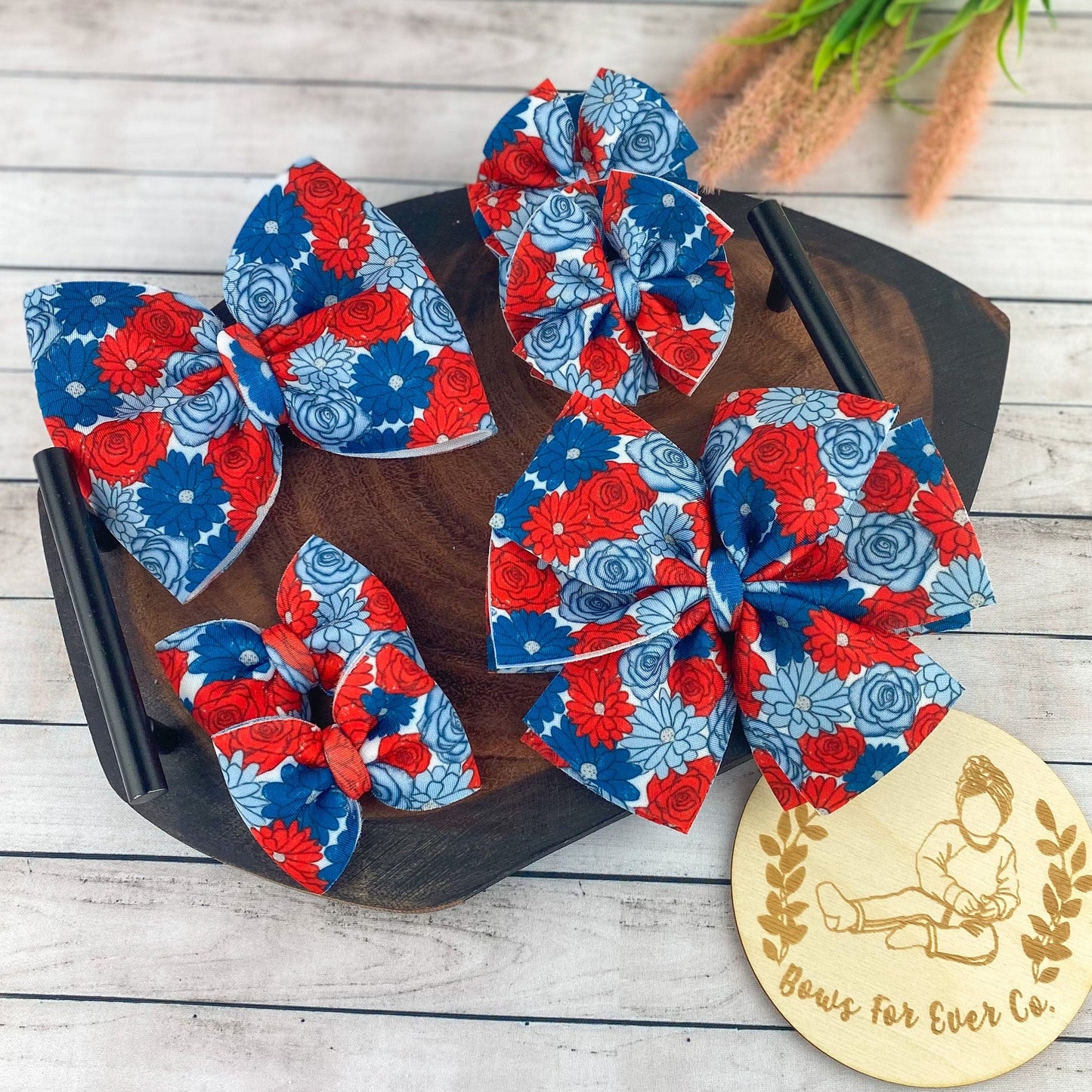 4th of July Floral Puff Bow