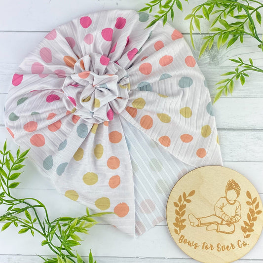 Ribbed Pastel Polka Dots Turban