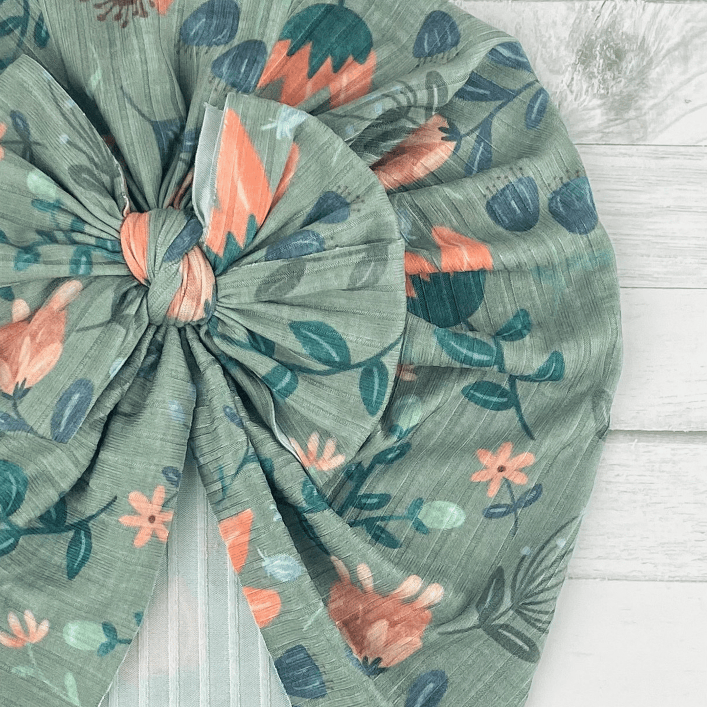 Ribbed Sage Floral Turban